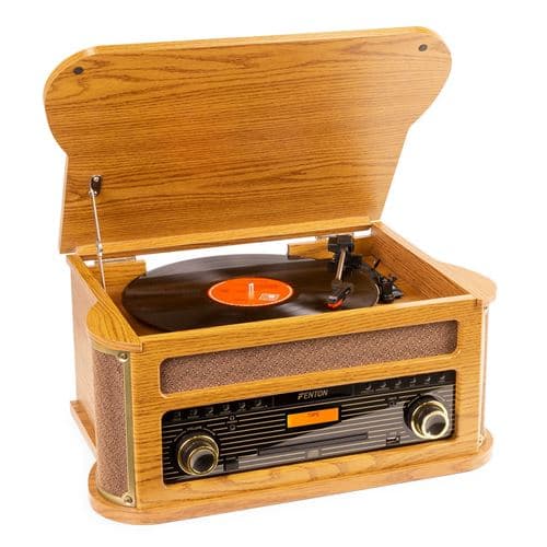 Fenton Memphis Platine vinyle Bluetooth DAB/FM - Bois clair, lecteur CD/cassette, MP3, port USB lecture et enregistrement