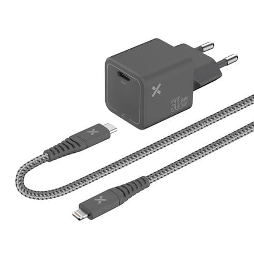 Chargeur secteur Wefix Pro GaN 30 W + câble Lightning 1,2 m Gris