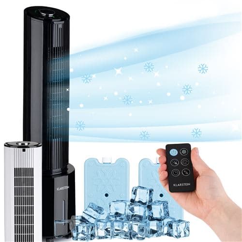 Rafraîchisseur d'air - Klarstein Waterfall - Ventilateur - 45W - Humidificateur - 400 m³/h - Refroidisseur d'air - Mobile - Minuterie - Télécommande - Noir