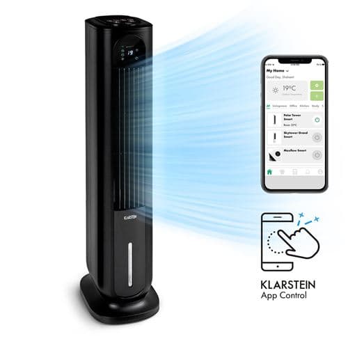 Rafaîchisseur d'air connecté Klarstein Polar Tower Smart - 7L - 3.306 m³/h - 85W - Télécommande - Noir