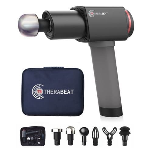 Pistolet de massage musculaire - Therabeat Tofta - 6 têtes de massage - 6 niveaux - 1300 á 3300 tours / minute - Poignée en néoprène