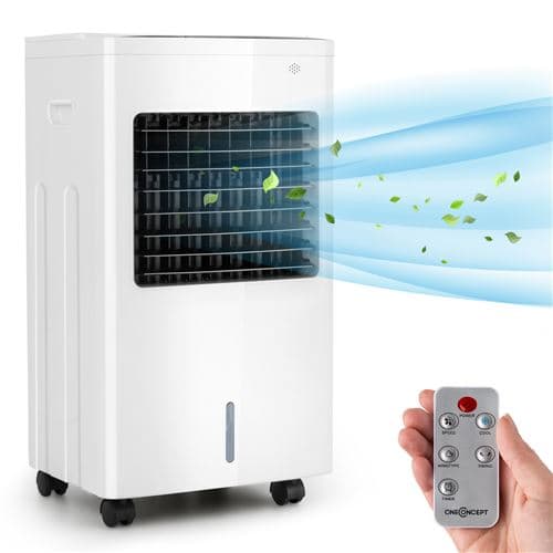 Rafraîchisseur d'air - OneConcept Freeze Me - Ventilateur - 75W - Humidificateur - 400m³/h - Refroidisseur d'air - Mobile - Télécommande - 65dB - Blanc