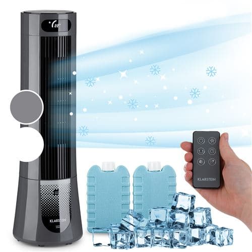 Rafraîchisseur d'air - Klarstein Skyscraper Frost - Ventilateur - 45W - Humidificateur - 100 m³/h - Ionisateur - Mobile - Purificateur - Télécommande - Gris