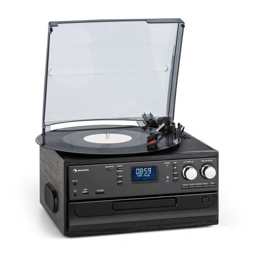 auna Oakland Chaîne HiFi rétro - radio DAB DAB+/FM - lecteur CD K7 Bluetooth & platine vinyle - noir