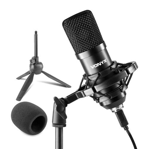 Vonyx CM300B - Microphone Streaming avec Trépied - Noir