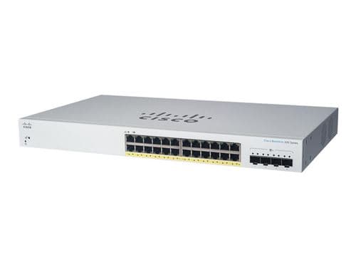 Cisco Business 220 Series CBS220-24P-4G - Commutateur - intelligent - 24 x 10/100/1000 (PoE+) + 4 x Gigabit SFP (liaison montante) - Montable sur rack - PoE+ (195 W)