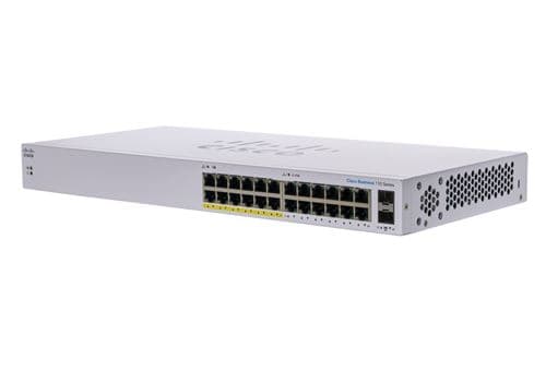Cisco Business 110 Series 110-24PP - Commutateur - non géré - 12 x 10/100/1000 (PoE) + 12 x 10/100/1000 + 2 x SFP Gigabit combiné - Montable sur rack, de bureau, fixation murale - PoE (100 W)