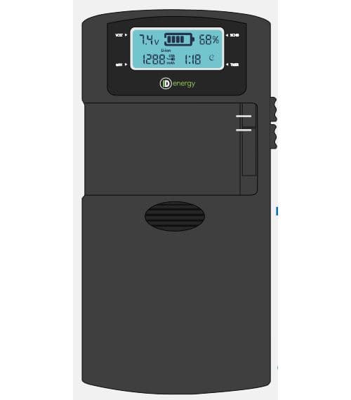 Chargeur de batteries Li-ion ID Energy Travel II pour Appareil photo Bridge Caméscope Compact Hybride Réflex et Smartphone Noir