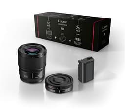 Kit Accessoires Lumix Optique fixe grand angle 26mm S-R26E + Optique fixe Portrait Lumix S 50mm f1.8m S-S50ME + Batterie DMW-BLK22EB pour Lumix S5 et S9 Noir