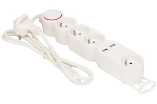 Multi Prise Temium 4 ports et USB 1.5 m Blanc