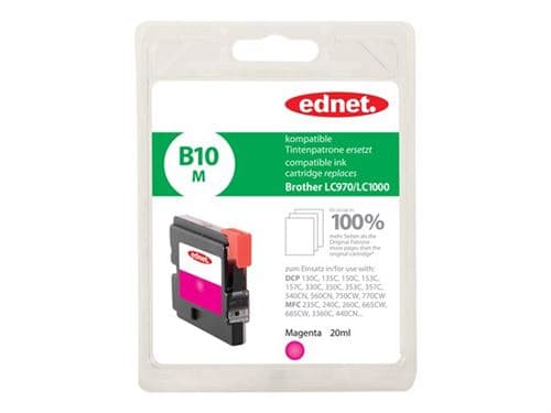 Ednet B10M - 20 ml - magenta - compatible - cartouche d'encre (alternative pour : Brother LC1000m, Brother LC970M) - pour Brother DCP-330, 350, 353, 357, 560, 750, 770, MFC-465, 5460, 5860, 660, 680, 845, 885