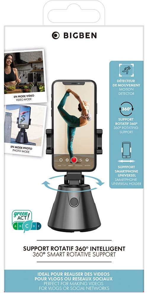 Support rotatif 360° BigBen Connected Noir pour Smartphone jusqu'à 12,3 cm