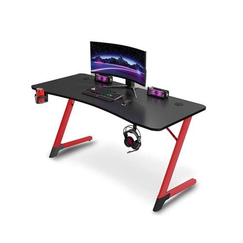 Bureau ergonomique gamer avec porte gobelet et support casque Urban Factory Ergo Noir et Rouge