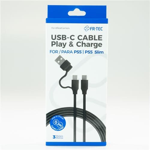 Câble USB-C Just For Games Play & Charge 3 m pour PS5 et PS5 Slim Noir