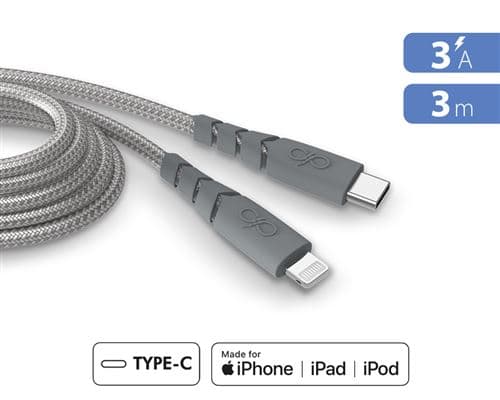 Câble Force Power CBL Ultra-renforcé USB-C vers Lightning 3m Gris