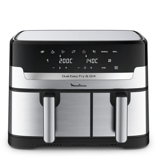 Friteuse à air Moulinex Air fryer Dual Easy Fry & Grill Inox 2 tiroirs EZ905D20 2450 W