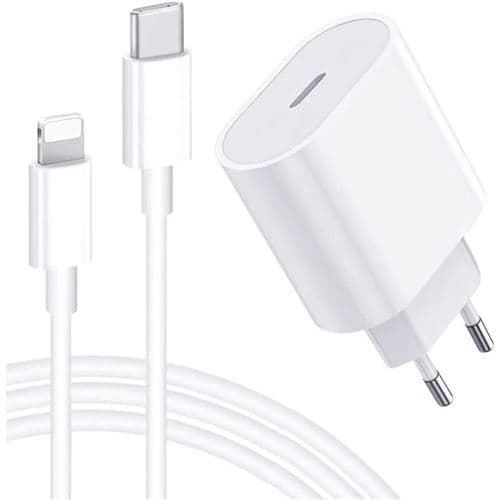 Chargeur Rapide iPhone 11 / 11 Pro / 11 Pro / MAX XS XS MAX XR X 8 8 Plus - 20W + Câble 1 mètre USB C Lightning - Straße Tech ®