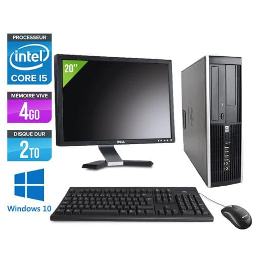 Pc HP Elite 8200 SFF + Ecran 20'' - Noir - Intel Core i5-2400 / 3.10 GHz - RAM 4 Go - HDD 2 To - DVD - Gigabit Ethernet - Windows 10 Professionnel