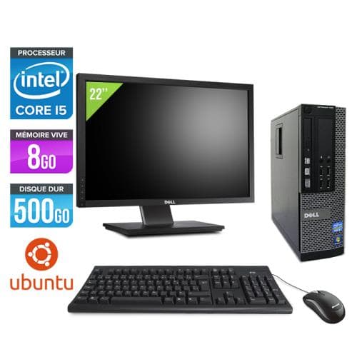 Ordinateur Dell Optiplex 790 SFF + Ecran 22'' - Noir - Intel Core i5-2400 / 3.10 GHz - RAM 8 Go - HDD 500 Go - DVD - Gigabit Ethernet - Ubuntu - Linux