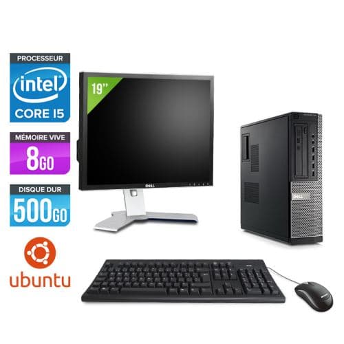 Pc Dell Optiplex 790 Desktop + Ecran 19'' - Noir - Intel Core i5-2400 / 3,10 GHz - RAM 8Go - HDD 500 Go - DVD - Gigabit Ethernet - Ubuntu / Linux