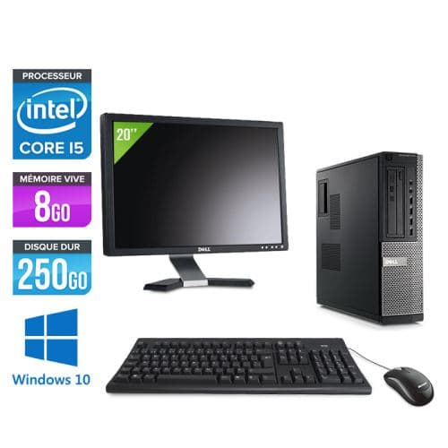 Pc Dell Optiplex 790 Desktop + Ecran 20'' - Noir - Intel Core i5-2400 / 3,10 GHz - RAM 8 Go - HDD 250 Go - DVD - Gigabit Ethernet - Windows 10 Professionnel