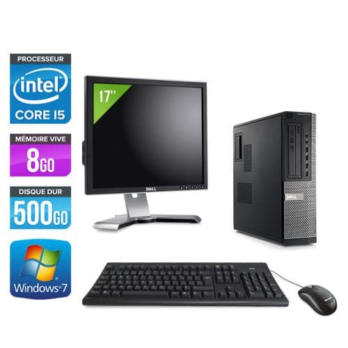 Pc Dell Optiplex 790 Desktop + Ecran 17'' - Noir - Intel Core i5-2400 / 3,10 GHz - RAM 8Go - HDD 500 Go - DVD - Gigabit Ethernet - Windows 7 Professionnel