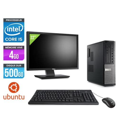 Pc Dell Optiplex 790 Desktop + Ecran 22'' - Noir - Intel Core i5-2400 / 3,10 GHz - RAM 4Go - HDD 500 Go - DVD - Gigabit Ethernet - Ubuntu / Linux