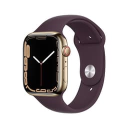 Apple Watch Series 7 GPS + Cellular, boîtier Acier Inoxydable Or 45mm avec Bracelet Cerise Noire