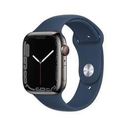 Apple Watch Series 7 GPS + Cellular, boîtier Acier Inoxydable Graphite 45mm avec Bracelet Sport Bleu Abysse