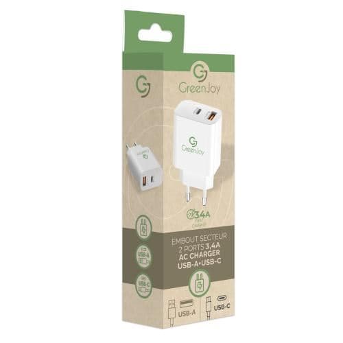 Chargeur Embout secteur Greenjoy 2 ports 18 W Blanc