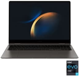 Samsung Galaxy Book3 Pro 360 - Conception inclinable - Intel Core i7 - 1360P / jusqu'à 5 GHz - Evo - Win 11 Home - Carte graphique Intel Iris Xe - 16 Go RAM - 512 Go SSD NVMe - 16" AMOLED écran tactile 2880 x 1800 (WQXGA+) @ 120 Hz - Wi-Fi 6E - graphite