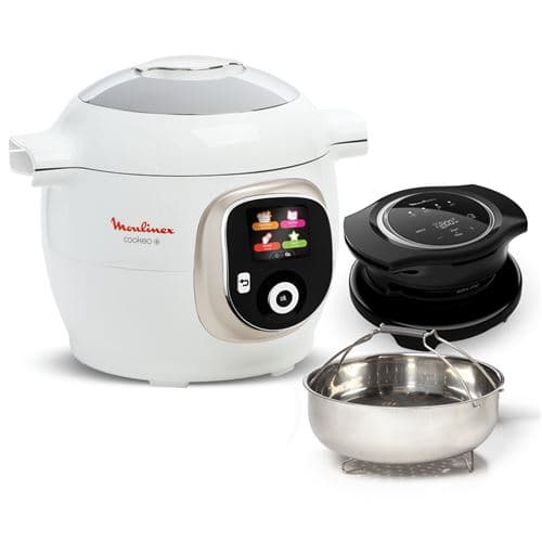 Mijoteur Moulinex Multicuiseur haute pression Cookeo+ avec accessoire air fryer Extra Crisp CE85XAF0 Blanc