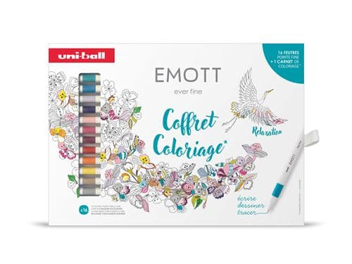 Coffret 16 feutres et 1 carnet coloriage Uniball Emott Art Thérapie
