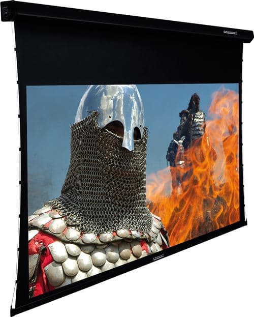 Ecran de projection motorisé tensionné Lumene Coliseum UHD 4K et 8K Platinum 270C Blanc mat avec bords Noir
