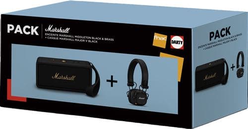 Pack Enceinte sans fil Marshall Bluetooth Middleton Black & Bras + Casque sans fil Major Noir
