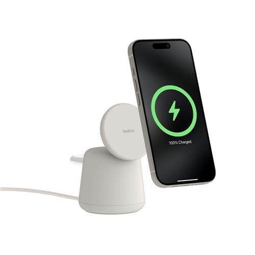 Station de recharge sans fil et aimanté Belkin BoostCharge Pro 2-in-1 avec Qi2 15 W Sable