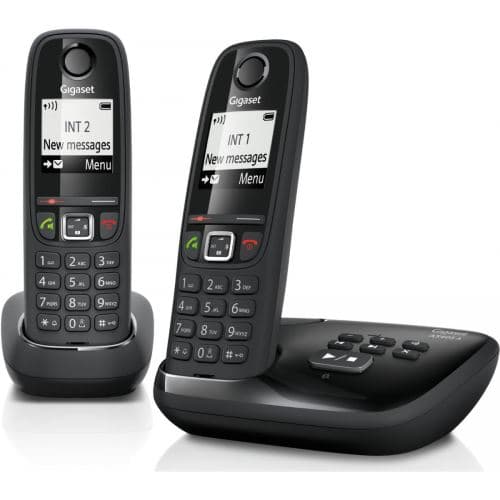 Gigaset AS405A Duo - Téléphone sans fil - système de répondeur avec ID d'appelant - DECT\GAP - noir + combiné supplémentaire