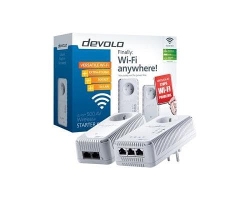 devolo dLAN 500 AV Wireless+ - Starter Kit - adaptateur CPL commutateur 3 ports - HomePlug AV (HPAV) Bi-bande - Branchement mural