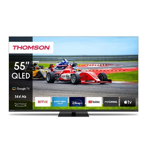 Thomson Google TV 55'''' QLED Pro avec pied central rotatif, 144Hz 140cm 2024