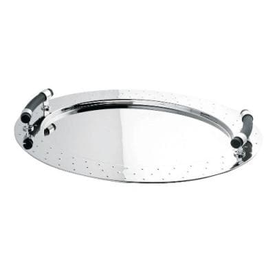 ALESSI MG09 PLATEAU OVALE À POIGNÉES EN ACIER BRILLANT AVEC POIGNÉES EN PA NOIR