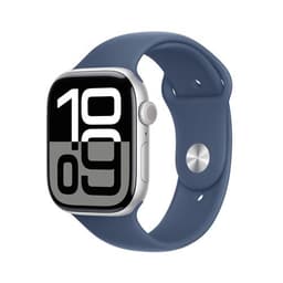Apple Watch Series 10 GPS + Cellular 46mm Boîtier en Aluminium Argent avec Bracelet Sport Denim S/M