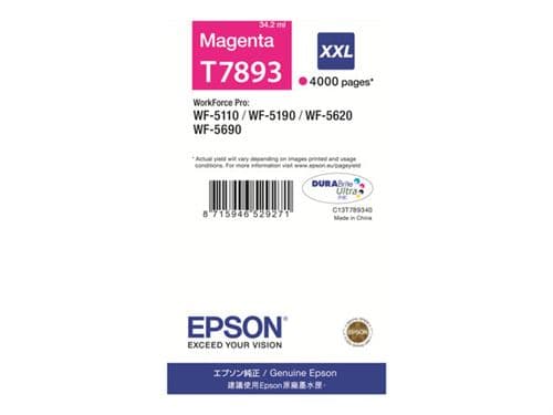 Epson T7893 - 34.2 ml - taille XXL - magenta - original - cartouche d'impression - pour WorkForce Pro WF-5110DW, WF-5190DW, WF-5190DW BAM, WF-5620DWF, WF-5690DWF, WF-5690DWF BAM