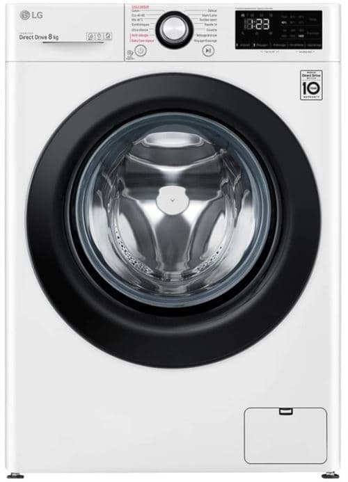LG F84V35WH - Machine à laver - largeur : 60 cm - profondeur : 62 cm - hauteur : 85 cm - chargement frontal - 68 litres - 8 kg - 1400 tours/min - blanc avec porte noire