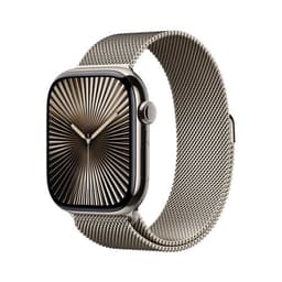Apple Watch Series 10 (GPS + Cellular) - 46 mm - titanium naturel - montre intelligente avec boucle milanaise - maille en acier inox - naturel - taille du bracelet : M/L - 64 Go - LTE, Wi-Fi 4, UWB, Bluetooth - 4G - 41.7 g