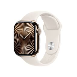 Apple Watch Series 10 (GPS + Cellular) - 42 mm - titane doré - montre intelligente avec bande sport - fluoroélastomère - droit - taille du bracelet : S/M - 64 Go - LTE, Wi-Fi 4, UWB, Bluetooth - 4G - 34.4 g