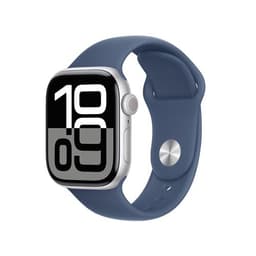 Apple Watch Series 10 (GPS + Cellular) - 42 mm - aluminium argenté - montre intelligente avec bande sport - fluoroélastomère - denim - taille du bracelet : S/M - 64 Go - LTE, Wi-Fi 4, UWB, Bluetooth - 4G - 29.3 g