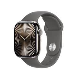 Apple Watch Series 10 (GPS + Cellular) - 42 mm - titanium naturel - montre intelligente avec bande sport - fluoroélastomère - gris acier - taille du bracelet : S/M - 64 Go - LTE, Wi-Fi 4, UWB, Bluetooth - 4G - 34.4 g