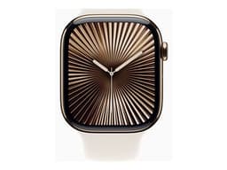 Apple Watch Series 10 (GPS + Cellular) - 46 mm - titane doré - montre intelligente avec bande sport - fluoroélastomère - droit - taille du bracelet : M/L - 64 Go - LTE, Wi-Fi 4, UWB, Bluetooth - 4G - 41.7 g