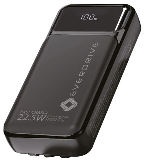 Batterie externe Everdrive Power Bank 20000 mAH Noir pour iPhone séries 15 + câbles intégrés