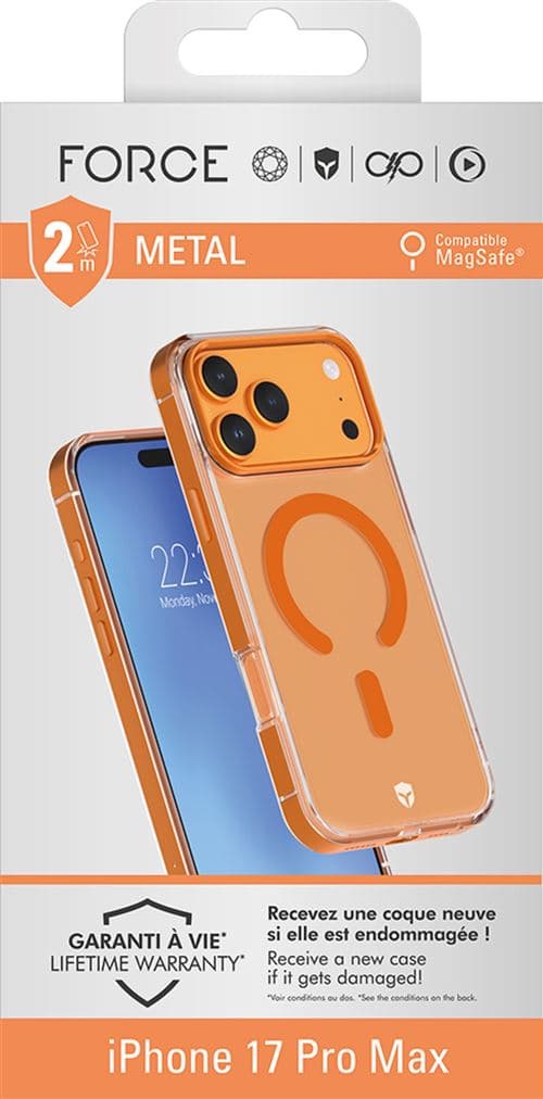 Coque renforcée en métal Forcecase MagSafe Orange pour iPhone 17 Pro Max